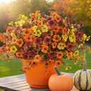 21 Bundles Artificial Fall Flowers for Outdoors 3 Colors Fake Faux Fall Flowers for Decoration with Eucalyptus Leaves No Fade Plastic Flowers in Vase for Autumn Decor Garden Patio Porch Window Home (Mixed Orange)