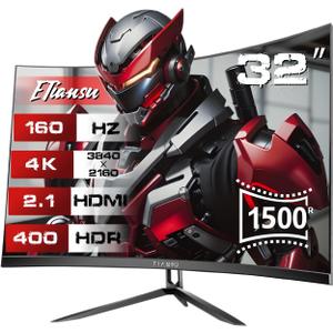 32Inch 4K Curved Monitor,160Hz UHD(3840 x 2160) Curved Gaming Monitor,1ms AMD FreeSync Premium,1500R,125% sRGB,95% DCI-P3,Monitor with Speaker,HDMI2.1,DP1.4,VESA