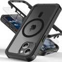 Magnetic Case for iPhone 13/14/15 with Screen Protector, [Shockproof][Compatible with MagSafe][Heavy Duty Protection][Military Grade Drop Protection] 2-Layer Durable Bumper Phone Case 6.1''-Black