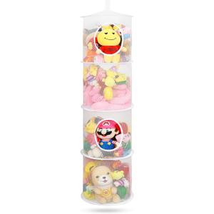 Toy Net Hammock for Stuffed Animals Net, Foldable Toy Storage Organizer 4 Compartments Net for Stuffed Animals Corner for Boys, Girls, Gloves, Hats, Sockswhite (White (1 Pack))