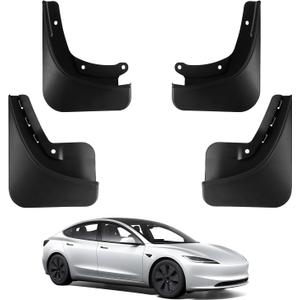 BASENOR 2024 2025 2026 Tesla Model 3 Highland Mud Flaps Splash Guards Fenders (Set of 4), No Drilling No Tape Mudflaps All Weather Protector Mudguards for Model 3 (Standard/Premium/Performance)