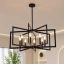 Black Chandelier for Dining Room 8-Light Farmhouse Chandelier,Modern Geometric Industrial Meta Pendant Light Fixture Adjustable Height Hanging Lighting for Dining Room,Living Rooms,Villas,Entryway