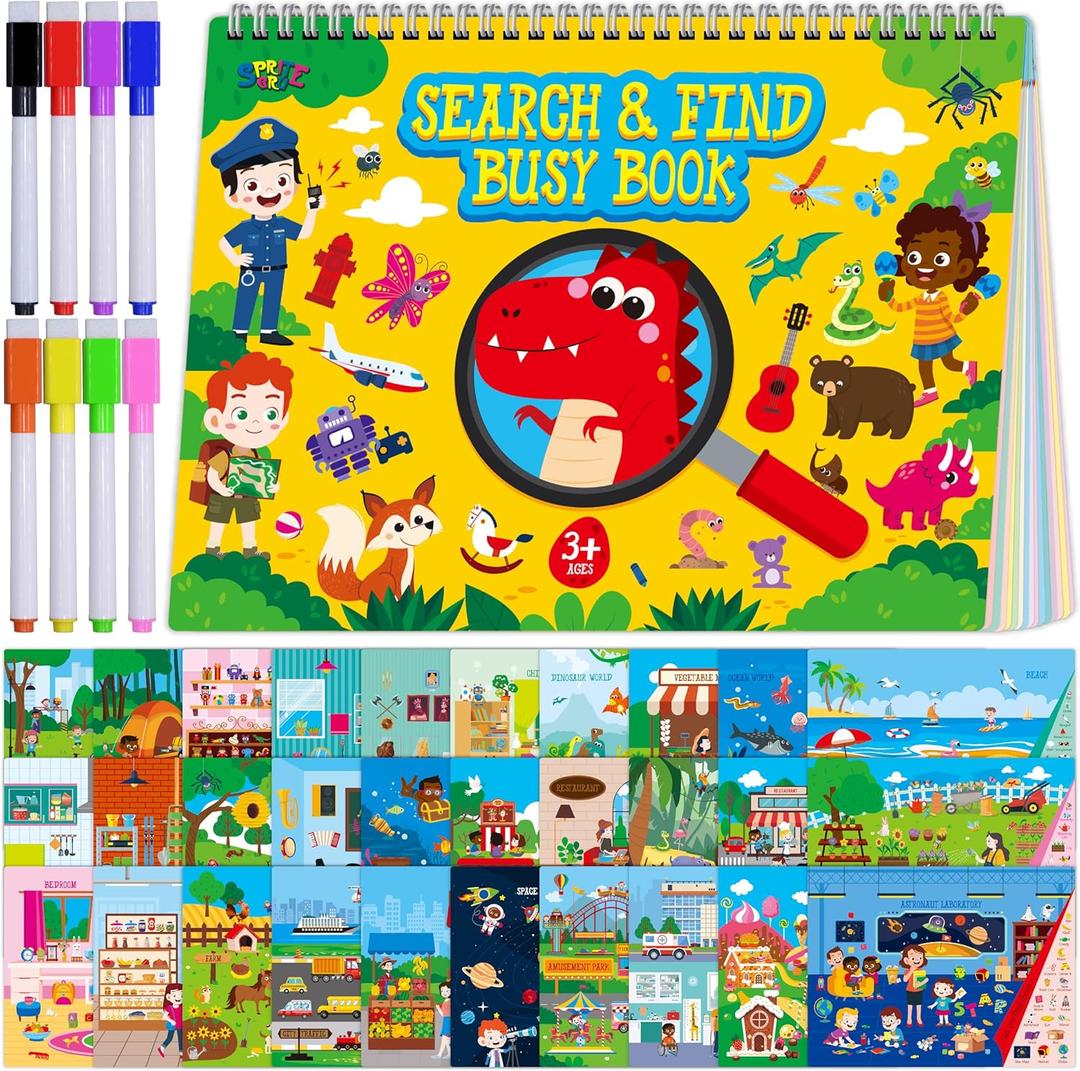 SpriteGru Search & Find Book, 30 Different Themes 32 Pages Activities Book, Montessori Learning Toy Educational Game Autism Sensory Toys for Preschool Girls and Boys Ages 3, 4, 5, 6