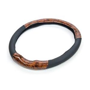 Generic Car Steering Wheel Cover, Wood Grain and Leather,Non-Slip & Breathable Universal Fit for Most Cars, Comfort Grip Cover - Black * Brown