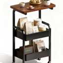 3 Tier Metal Rolling Utility Cart Organizer with Walnut Table Top, Stable and Sturdy Rolling Storage Carts with 2 Lockable Wheels for Kitchen，Bathroom，Snacks，Coffee，Craft，Makeup，Baby Essentials