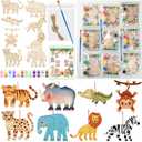 24 Set Safari Party Favors Jungle Craft Kits Supplies DIY Safari Jungle Wooden Painting Kit Wooden Coloring Crafts Wild Animals Birthday Goodie Bags Gifts Prizes