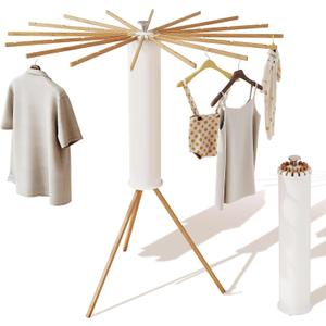 Clothes Drying Rack Tripod,Drying Rack Clothing,Laundry Drying Rack,Floor Standing,16 Wooden Poles,Collapsible Drying Racks for Laundry,Retractable,Foldable,Folding