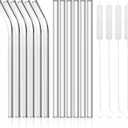 12 Pack Reusable Glass Straws - Clear Glass Drinking Straws, 8.5''x10MM, 6 Straight & 6 Bent, 4 Cleaning Brushes for Smoothies, Milkshakes, Tea, Juice, Hot & Frozen Drinks