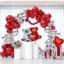 Valentines Day Balloon Arch Kit, Red and Silver Balloon Garland with Large Bear/I YOU/Heart Foil Balloons for Galentines Mothers Day Wedding Engagement Anniversary Valentines Party Decorations