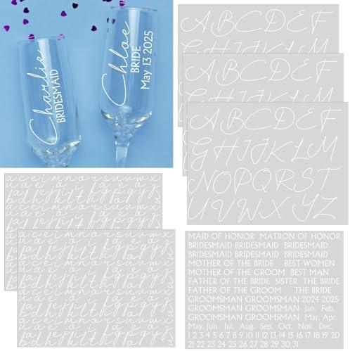 Fullhawl 6 Sheets UV DTF Cup Wrap Letters for Bridesmaid Gifts Custom Transfer Letter Stickers Waterproof Vinyl Name Decal for Glass Cup Tumbler DIY Wedding Bridal Shower Bachelorette(White)