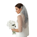 Wedding Bridal Veil, 1 Tier Soft Tulle Pearl Veils for Brides, With Metal Comb Veils for Women Wedding, White
