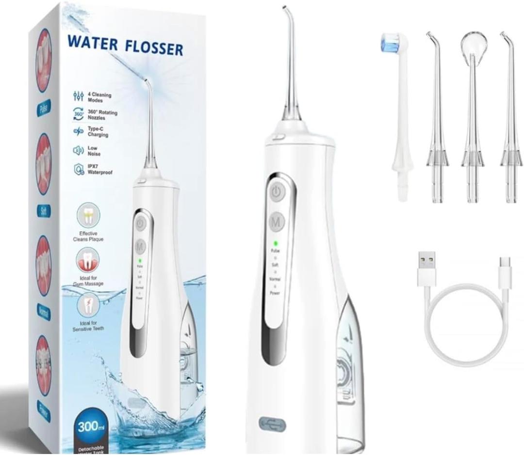 Cordless Water Flosser - 4 Modes Water Flosser for Sensitive Teeth (White)