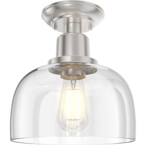 EAPUDUN Semi Flush Mount Ceiling Light, Modern Light Fixture with Clear Glass Shade, Brushed Nickel Finish for Hallway Corridor Kitchen Bathroom Bedroom Passway, FMA1123-BNK