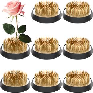 Sliner 8 Pcs 2 Inch Floral Frogs Round Brass Flower Holder Japanese Ikebana Vase Floral Frogs Arranger Fixed Tools Pin for Flower Arrangement Home DIY Craft(Gold)