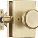 Gold Door Knob with Push Lock for Privacy, Satin Brass Bedroom & Bathroom Door Knob, Easy Install for Interior