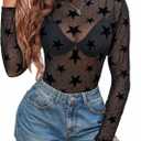 Avidlove Mesh Top for Women Long Sleeve See Through Shirt Mock Neck Sheer Blouse (Medium)