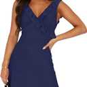 MIYIEONZ Women's Sexy V Neck Sleeveless Backless Ruffles Dress for Women Elegant Mesh Party Fitted Cocktail Mini Dresses, M
