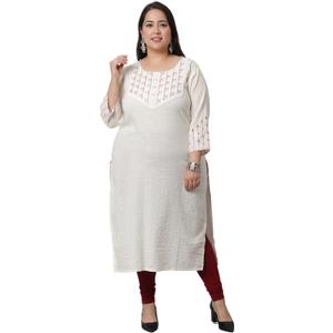 Rajnandini Women's Pure Cambric Cotton Embroidered Kurti (JOPLJPR111X-P) (3X-Large, Beige)
