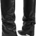 Modatope Knee High Boots Women Fold Over Knee High Boots Chunky High Heels Long Boots Zipper Pointed Toe Dress Tall Boots for Women (Black) 11
