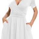 Summer Dresses for Women 2025 Casual Wrap V Neck Sundress Short Sleeve Vacation Graduation Dress M