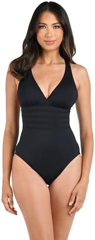 La Blanca Women's One Piece Swimsuit Multi Strap Cross Back Tummy Control Island Goddess Size M