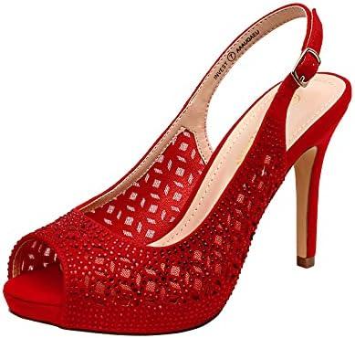 DREAM PAIRS Women's High Heels Platform Dress Rhinestones Peep Toe Pumps Shoes, Size 8