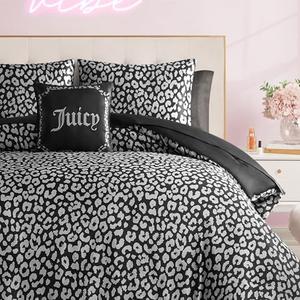 Juicy Couture Modern Black Leopard Satin Full Comforter Set - Luxury Bed in a Bag – Soft & Stylish 8-Piece Bedding Collection