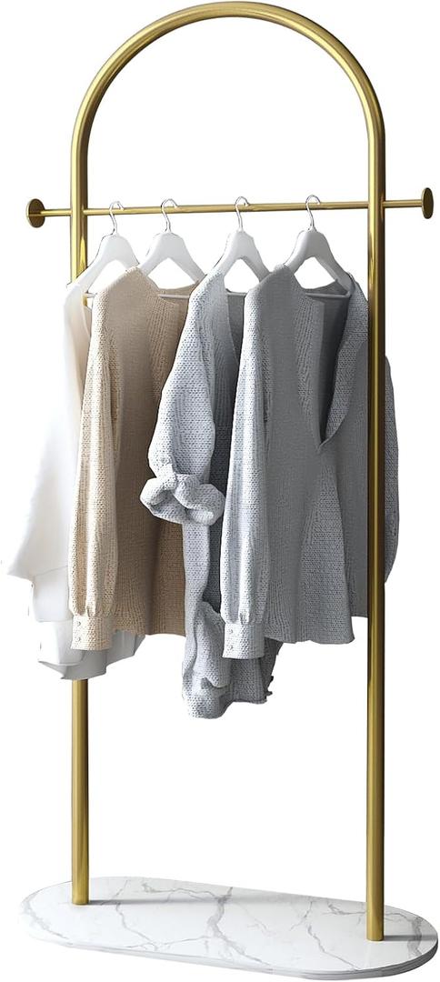 BUZUEY Freestanding Clothing Rack with Marble Base,Modern Arch Gold Garment Rack for Small Spaces,Sturdy Metal Coat Rack,Clothes Racks for Hanging Clothes in Bedroom,Closet,Entryway,Boutique Display