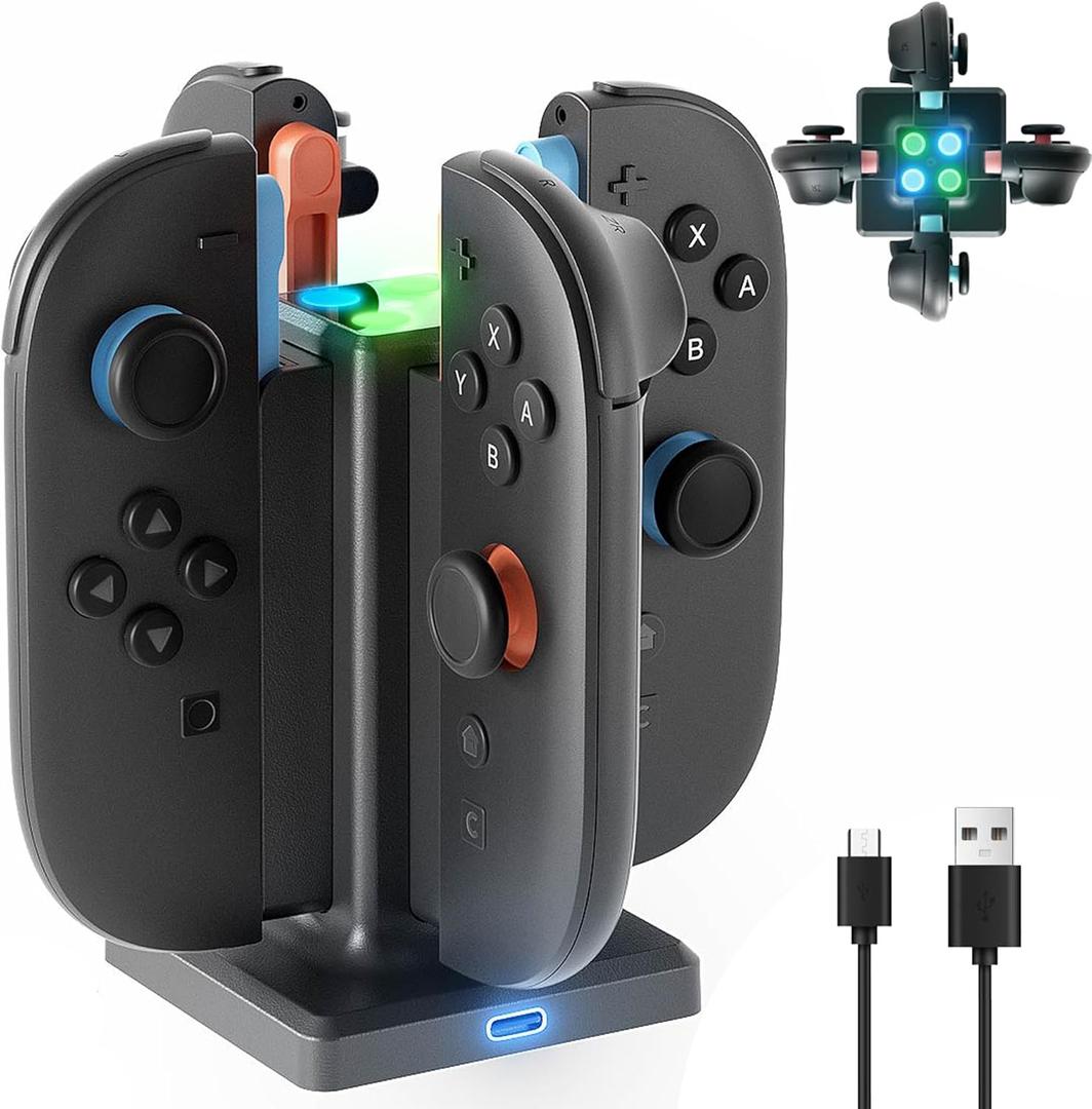 HEYSTOP Charging Dock Compatible with Nintendo Switch 2 Joy-Con, 4-Port Joycon Magnetic Charger Docking Station USB-C Charging LED Indicator for Switch 2 Controller Accessory