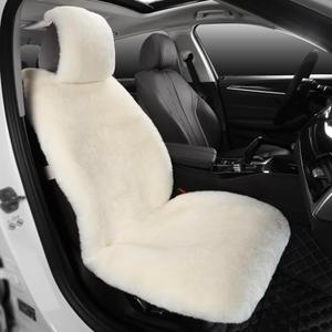 IRIWOOL Fluffy Fur Sheepskin Car Seat Cover Automotive Interior Accessories Seat Covers Accessories Seat Cushions， Soft Natural Pure Wool ，Universal Fits Most Cars SUVs (Ivory White, Universal Fit)