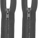 MebuZip 2PCS #5 25 Inch Separating Jacket Zippers Resin Zipper Molded Plastic Zippers Bulk for Sewing Coat Jackets Clothes (Black)