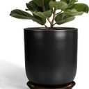 Ceramic Planter 10 Inch - Ceramic Pot for Indoor Plants Outdoor Plant Pot with Drainage Hole and Saucer Cylinder Flower Pot Black