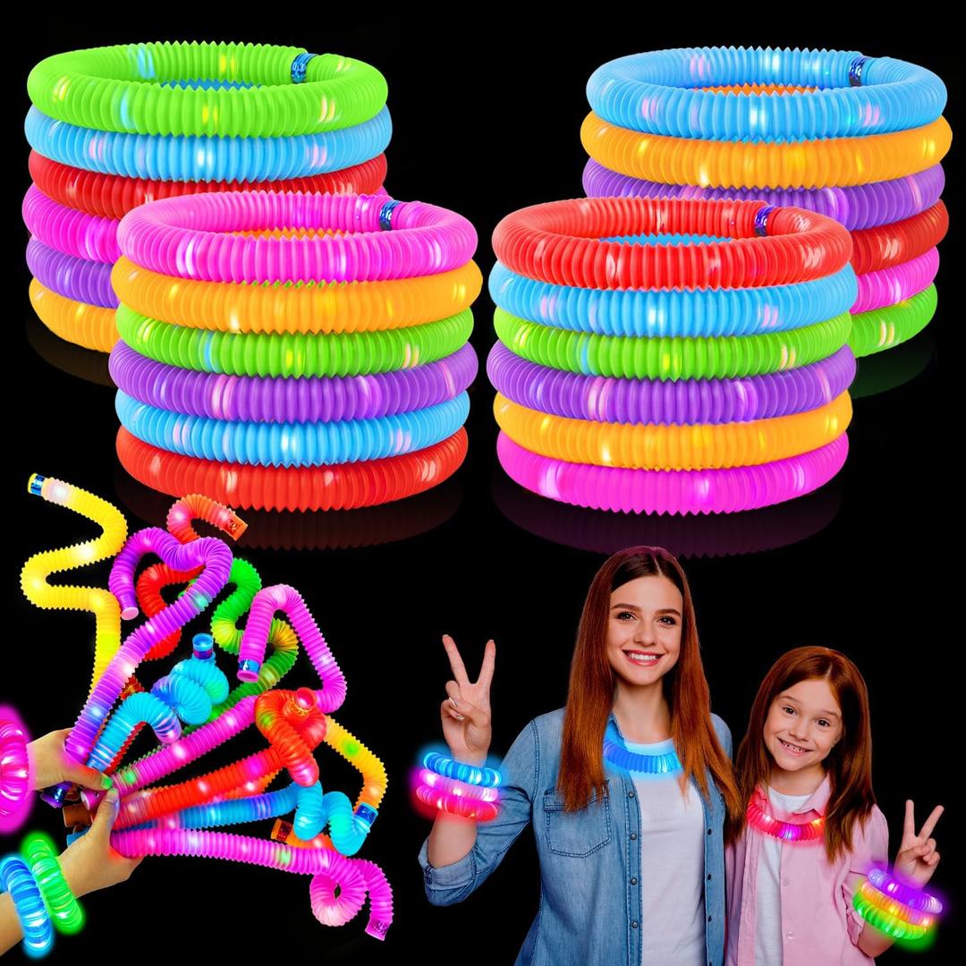 Glow Sticks Party Favors Supplies for Toddler 18 PCS,Mardi Gras Light up Pop Tubes Necklace  Bracelet Accessories,Camping Essentials Fidget Toys Gifts for Kids, Treats Non Candy for Birthday Wedding