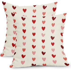 Kawani Valentine's Day Pillow Covers 18x18 Inch Small Red Pink Hearts Outdoor Decorative Throw Pillow Covers Set of 2 Pink Valentines Day Pillowcases Cushion Covers for Home Couch Decor