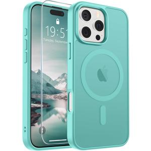 SUPFINE Magnetic for iPhone 16 Pro Max Case (Compatible with MagSafe) (Military Grade Drop Protection) Slim Translucent Matte Shockproof with Anti-Fingerprint Phone Case,Blue Green