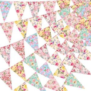 Faccito 49 Ft 5 Pcs Tea Floral Party Paper Bunting Decor Outdoor Bunting Banner Outdoor Vintage Bright Floral Paper Wildflower Garland Garden Theme Tea Party Bridal Shower Decorations for Women