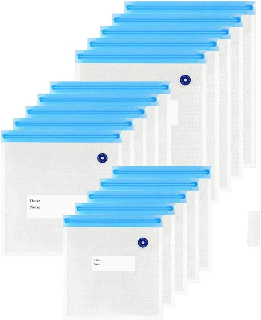 Vacuum Sealer Zipper Bags Sous Vide bags for Food BPA Free Reusable Resealable with Air Valve Double Layers Food Storage 3 Sizes, 15 Pcs