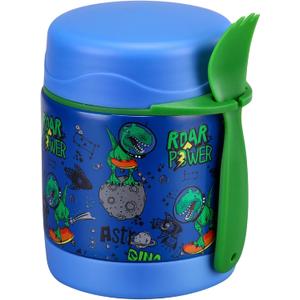 10oz Soup Thermo for Hot Food Kids Insulated Food Jar,Thermo Hot Food Lunch Container, Width Mouth Stainless Steel Lunch Box for Kids with Spoon (Blue-Dinosaur)
