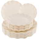 LIYH 24 Pcs Plastic Plates Reusable,Unbreakable Dinner Plates, Scalloped Plastic Plates, Dishwasher Safe,Ivory Plate Sets Perfect for Parties, Birthday, Picnics, BPA Free(12Guests)