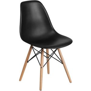 Flash Furniture Elon Series Plastic Modern Dining Chair with Wooden Legs, Mid-Century Side Chair for Dining Rooms and Offices, Black (Set of 1)