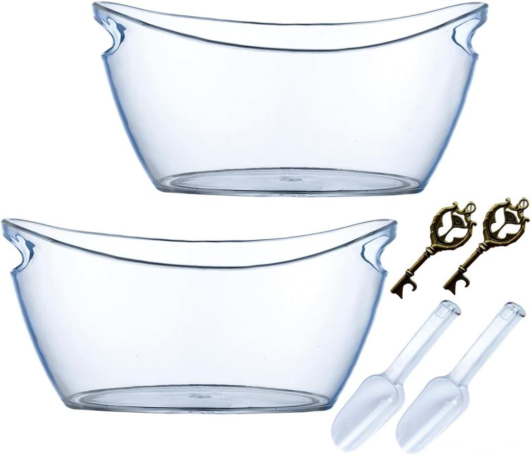 2 PCS Ice Bucket,Acrylic Ice Buckets for Parties,5.5L Extra Large Clear Champagne Beer Tub Mimosa Bar Supplies Kit Beverage Bucket with Corkscrew&Scoop for Cocktail Bar(Clear)