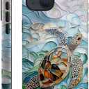 Case Compatible with iPhone 15 Plus,Fall Prevention Hybrid 2-Layer Hard Shell Phone Cover for Girls Boys,Oceans Turtle Sea