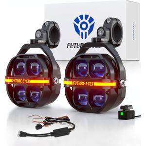 Future Eyes Motorcycle Driving Lights  180W LED Fog Lights with Amber & White Beams, Waterproof Auxiliary Spotlights with DRL, Strobe, Signal, for Night Riding Off-Road UTV ATV