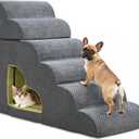 Dog Stairs for High Bed, Pet Stairs-6 Steps Up to 30" H High Bed with Tunnel 2 in 1 with Zippers Suitable, Non-Slip Balanced Indoor Pet Ramp for Dogs and Cats - Grey 6 Tiers
