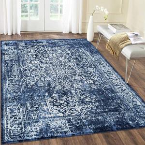 vivorug 3x5 Area Rugs, Stain Resistant Washable Rug for Living Room, Vintage-Inspired (Navy Blue, 3'x5')