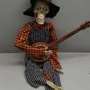 Halloween Animatronics Banjo Skeletons Decorations, Animated Skull with Sound Activated, Funny Voice, Light Up Eyes, Playing Musical Halloween Prop Decor for Indoor, Outdoor, Yard Lawn