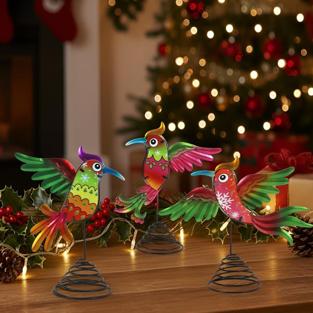 Christmas Tree Topper 3Pcs Red Funny Bird Glass Tree Topper Hummingbird Outdoor Christmas Tree Decor for Home Xmas Holiday New Year (Green)