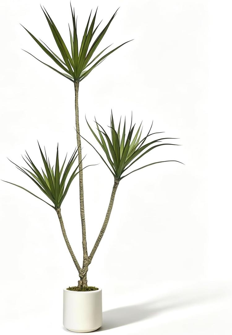 4ft Dracaena Marginata Artificial Plant, 3-Heads Faux Dragon Tree