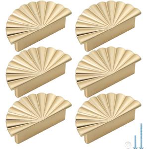 6 Pack Semicircle Sunflower Brushed Gold Cabinet Pulls,Brass Drawer Handles Knobs,Half Round Kitchen Cabinet Handles,Finger Edge Pulls Knobs with Screws (6, Brushed Gold, 2.5'' Hole Center)