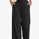 ANRABESS Women Wide Leg Pants Summer Palazzo High Waisted Casual Loose Lounge Flowy Capri Cropped Beach Trousers Work Outfits, Black, Size S